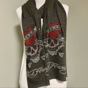 Genuine Ed Hardy Knit Scarf with Crystal embellished ‘Love Kills Slowly’